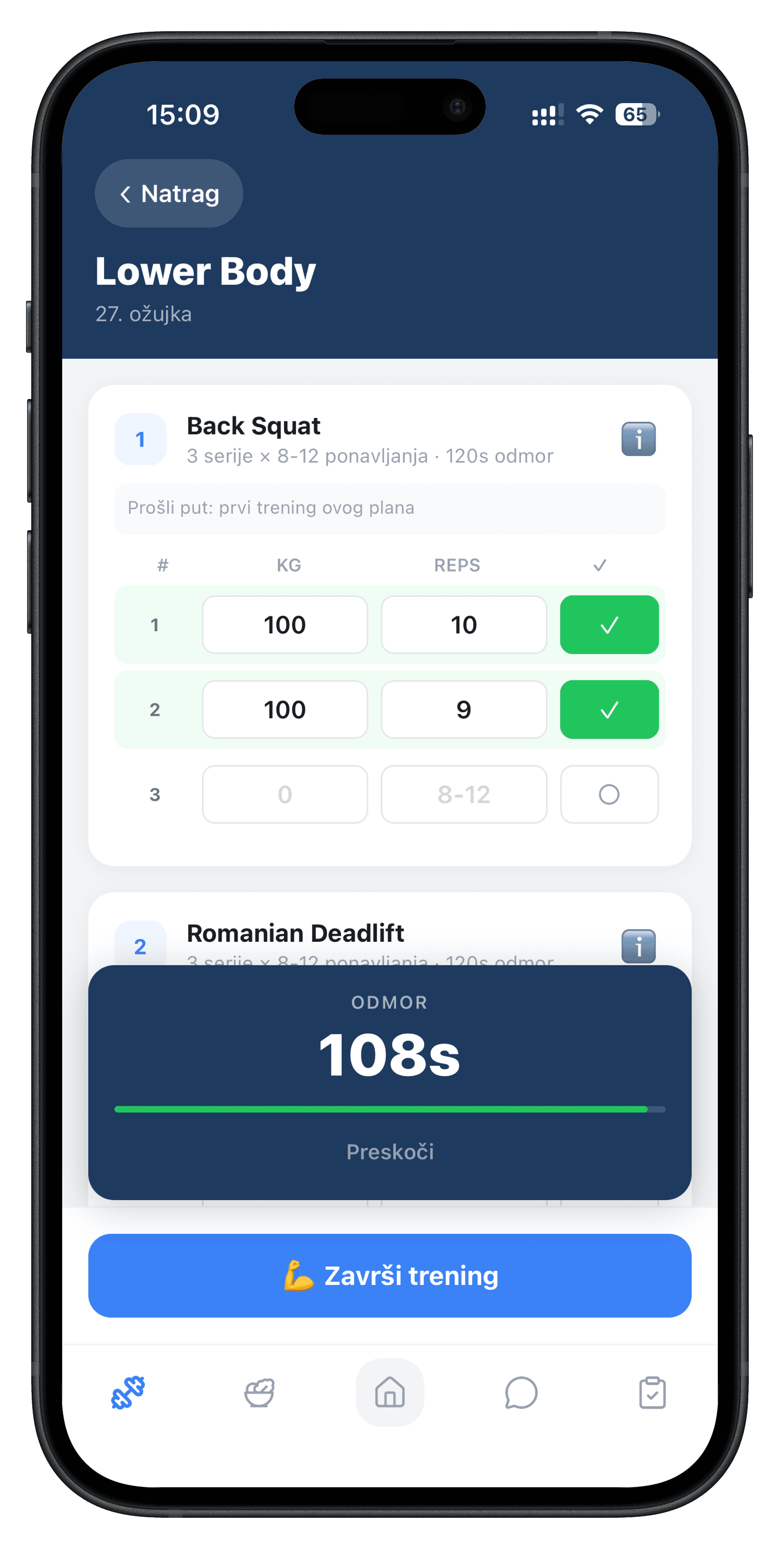 Aplikacija za fitness trenere - klijent vidi plan treninga u mobitelu